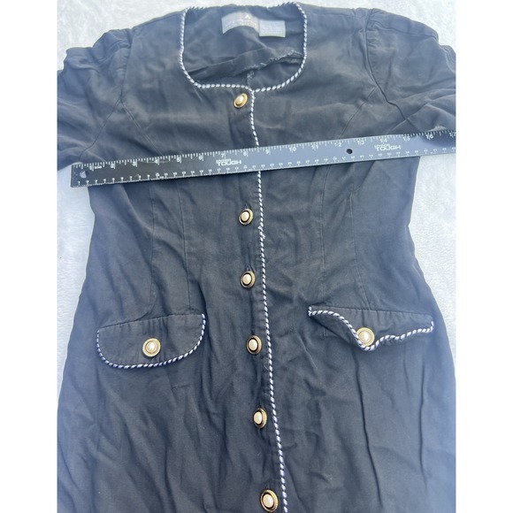 Vtg Liz Claiborne Midi Dress Linen Black Button Front 70s 80s Pockets Size 2 EUC - Picture 5 of 14